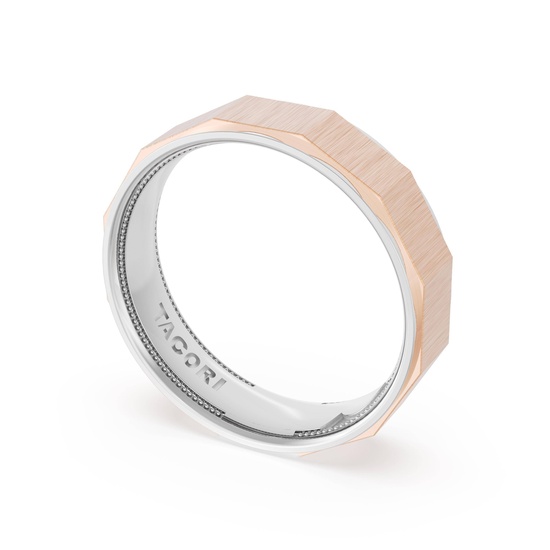 Flat Satin Finish Wedding Band in 18kt Yellow Gold & 18kt White Gold