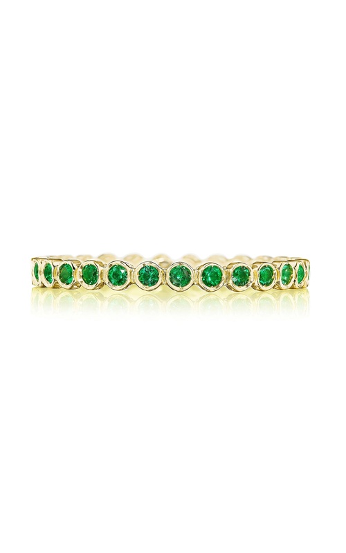 Round Bezel Droplet Wedding Band with Emerald