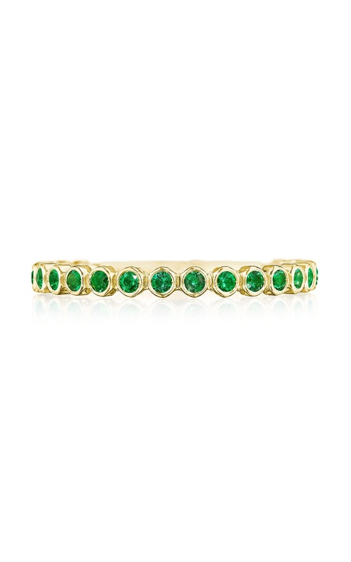 Round Bezel Droplet Wedding Band with Emerald