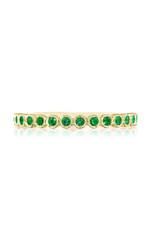 Round Bezel Droplet Wedding Band with Emerald