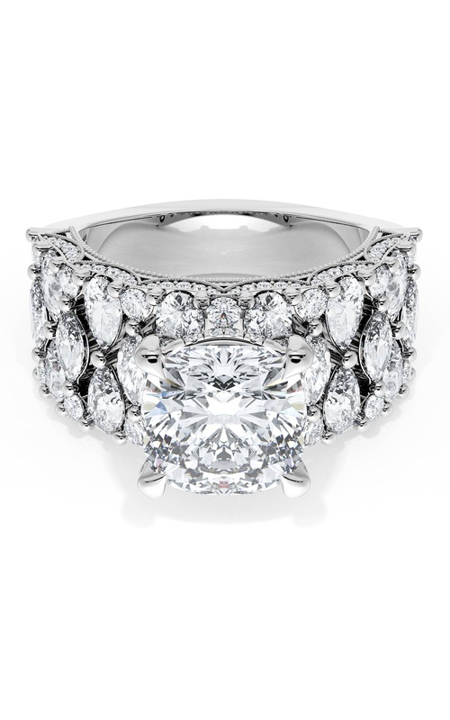 Cushion Solitaire Engagement Ring w/ North South Marquise & Pear Band