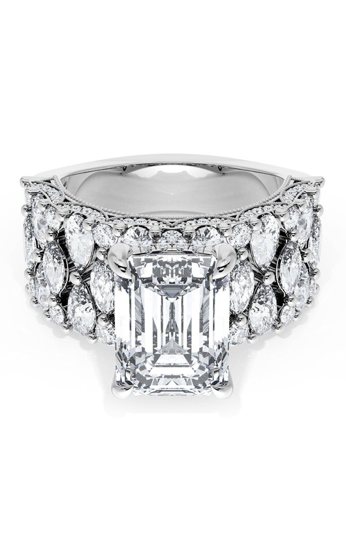 Emerald Solitaire Engagement Ring w/ North South Marquise & Pear Band Emerald Solitaire Engagement Ring w/ North South Marquise & Pear Band