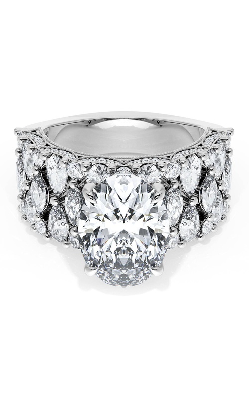 Oval Solitaire Engagement Ring w/ North South Marquise & Pear Band