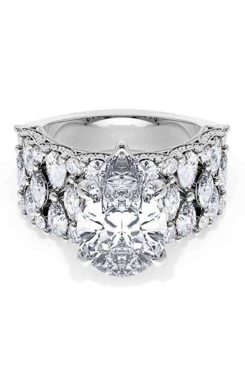 Pear Solitaire Engagement Ring w/ North South Marquise & Pear Band