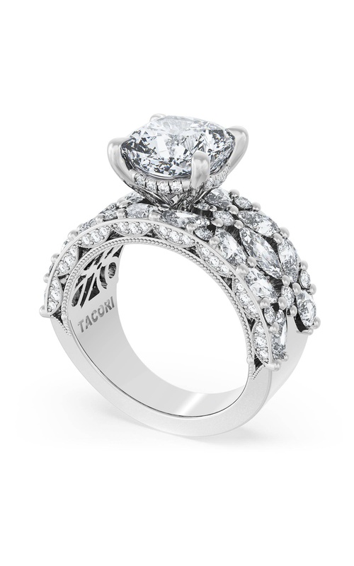 Cushion Solitaire Engagement Ring w/ Marquise & Pear Band