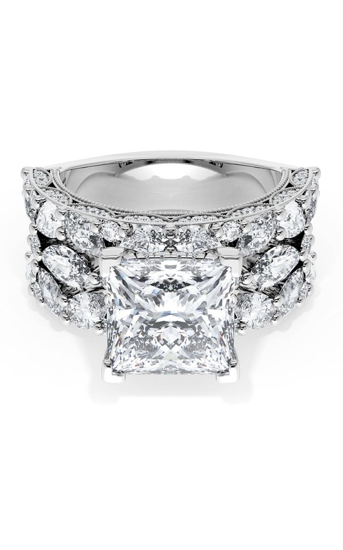 Princess Solitaire Engagement Ring w/ Marquise & Pear Band