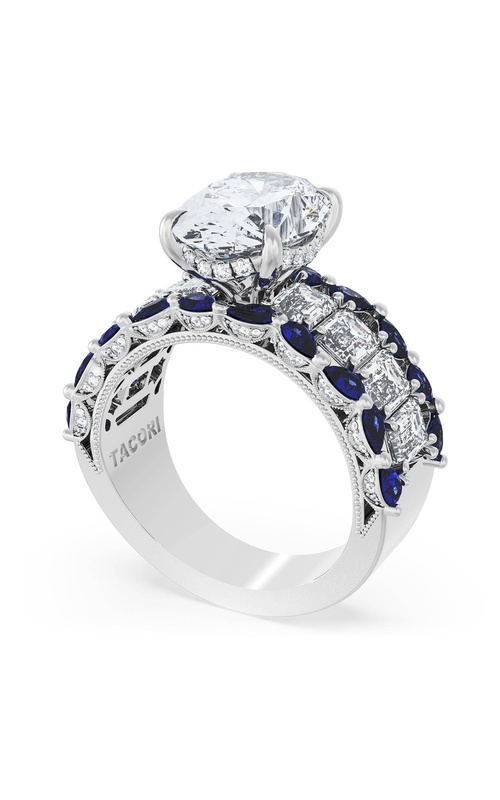 Oval Solitaire Engagement Ring w/ Emerald & Pear Band