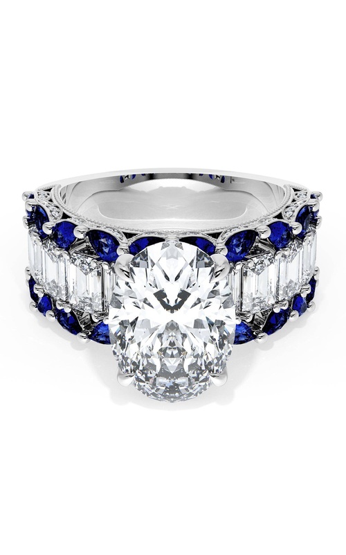 Oval Solitaire Engagement Ring w/ Emerald & Pear Band