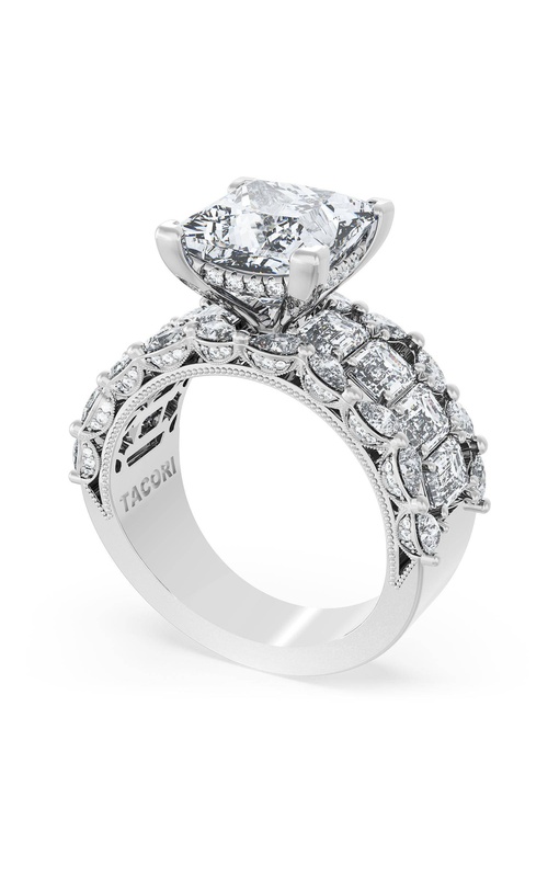 Princess Solitaire Engagement Ring w/ Emerald & Pear Band