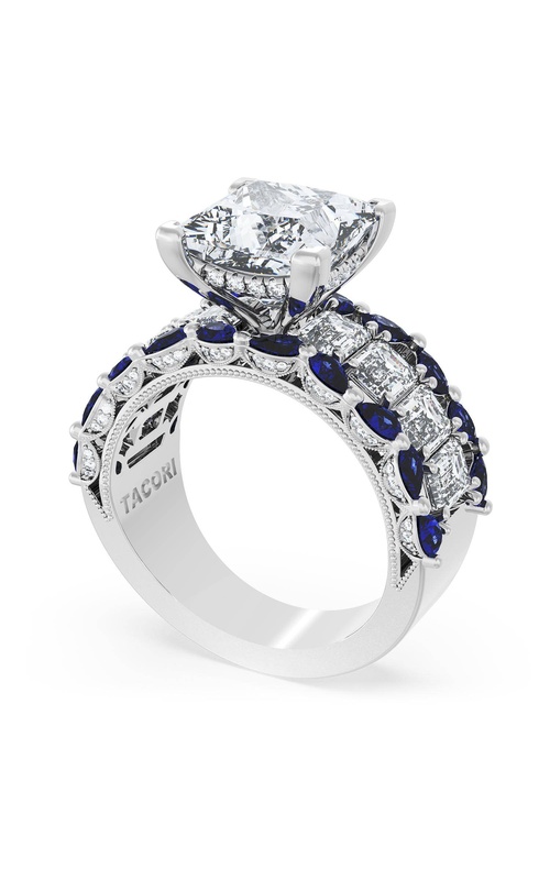 Princess Solitaire Engagement Ring w/ Emerald & Pear Band