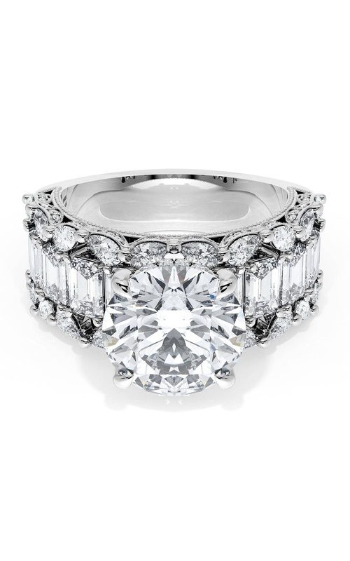 Round Solitaire Engagement Ring w/ Emerald & Pear Band