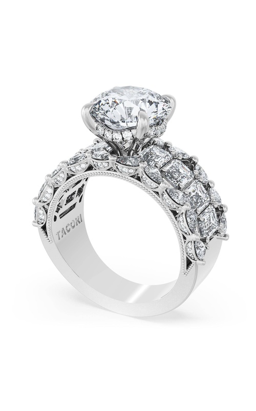 Round Solitaire Engagement Ring w/ Emerald & Pear Band