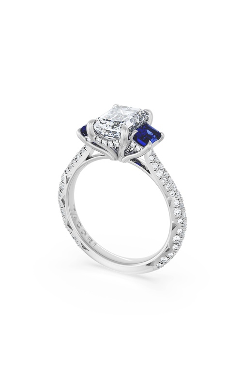Emerald 3-Stone Engagement Ring in Blue Sapphire
