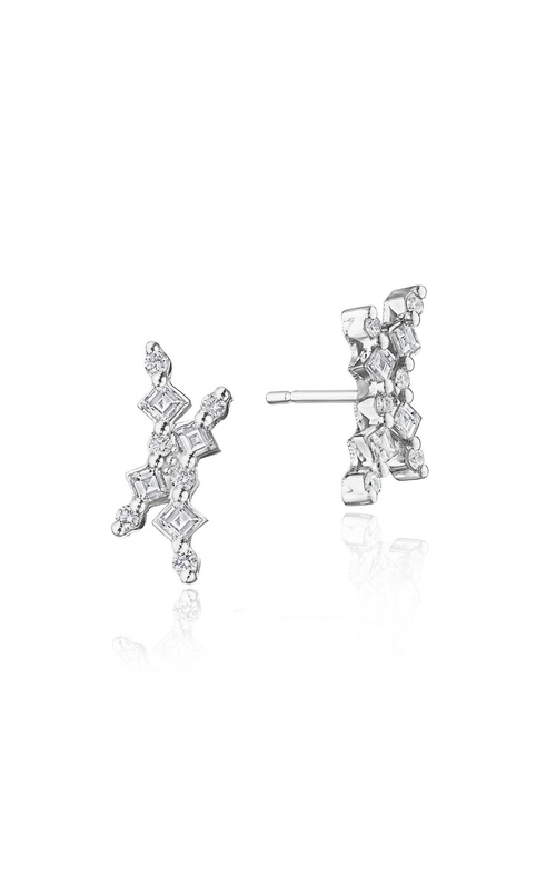Carré and Round Diamond Stud Earrings in 18kt White Gold