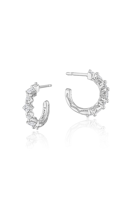 Carré and Round Diamond Hoop Earrings in 18kt White Gold