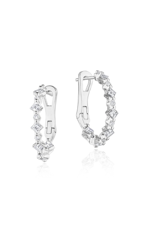 Carré and Round Small Diamond Hoop Earrings in 18kt White Gold