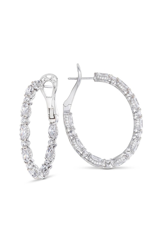 Marquise and Round Cut Oval Diamond Hoop Earrings