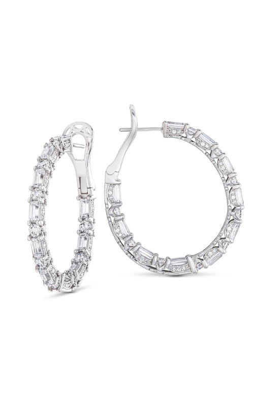 Baguette and Round Cut Oval Diamond Hoop Earrings