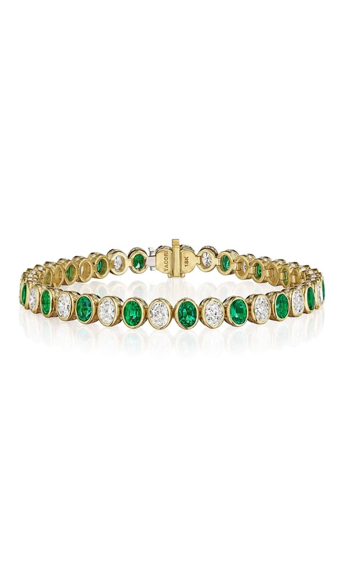 Bezel-Set Emerald & Diamond Tennis Bracelet in 18kt Yellow Gold