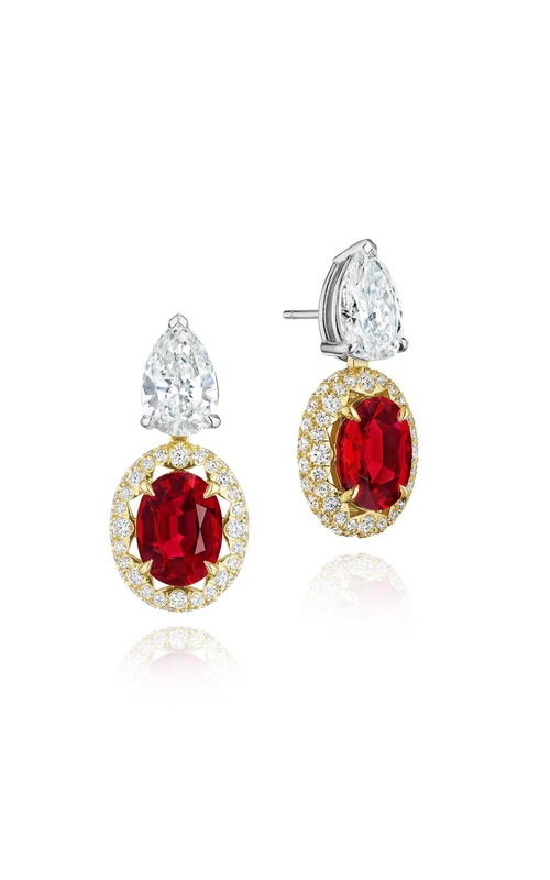 Ruby & Diamond Dangle Earrings in Platinum & 18kt Yellow Gold