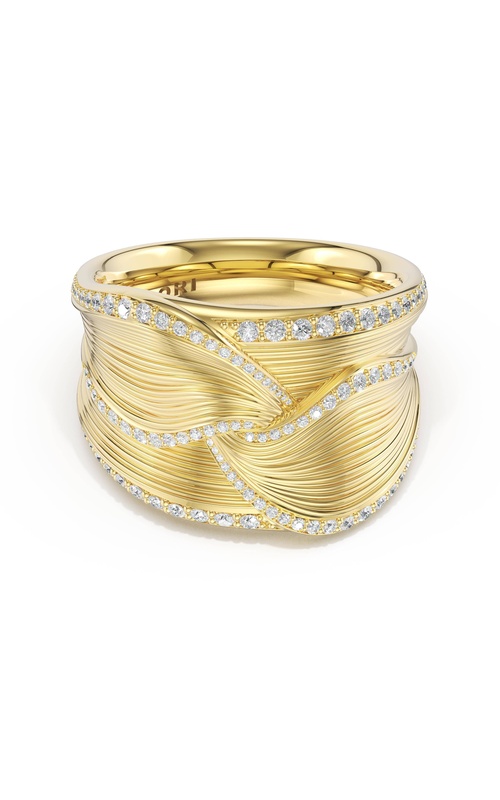 Sculpted Double-Petal Pavé Band in 18kt Yellow Gold