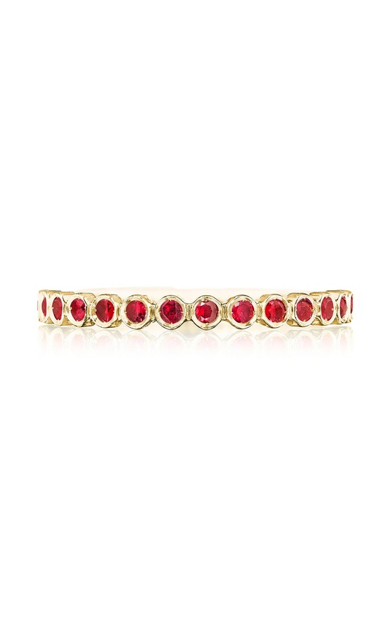 Round Bezel Droplet Wedding Band with Ruby