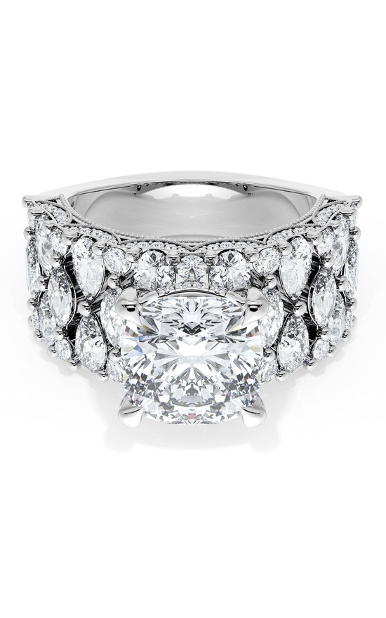 Cushion Solitaire Engagement Ring w/ North South Marquise & Pear Band