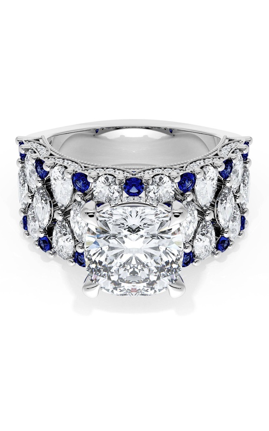 Cushion Solitaire Engagement Ring w/ North South Marquise & Pear Band