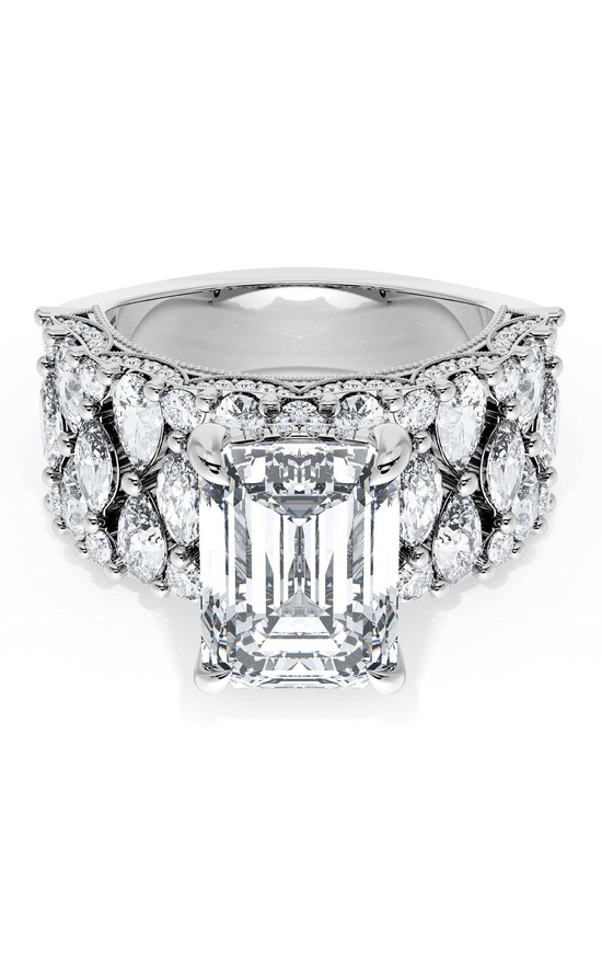 Emerald Solitaire Engagement Ring w/ North South Marquise & Pear Band