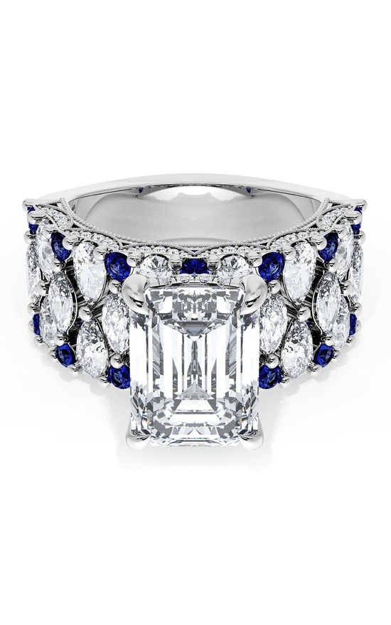 Emerald Solitaire Engagement Ring w/ North South Marquise & Pear Band