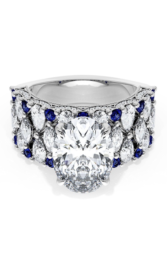 Oval Solitaire Engagement Ring w/ North South Marquise & Pear Band
