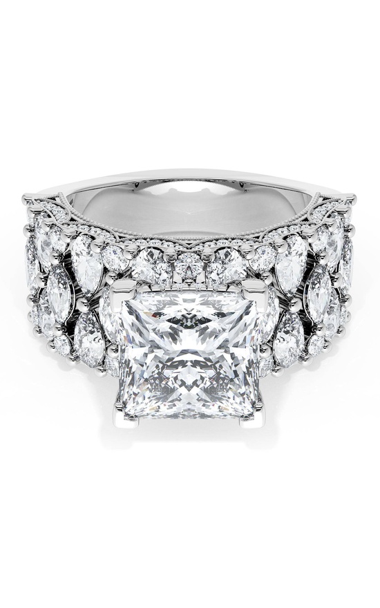 Princess Solitaire Engagement Ring w/ North South Marquise & Pear Band