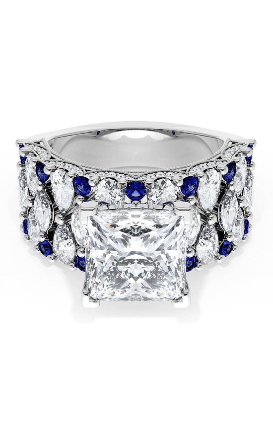 Princess Solitaire Engagement Ring w/ North South Marquise & Pear Band