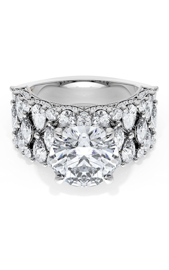 Round Solitaire Engagement Ring w/ North South Marquise & Pear Band