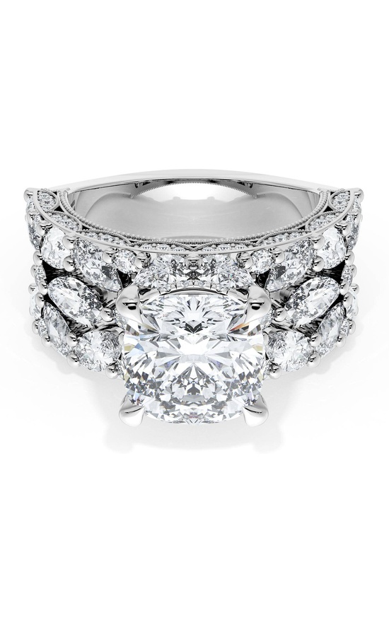 Cushion Solitaire Engagement Ring w/ Marquise & Pear Band