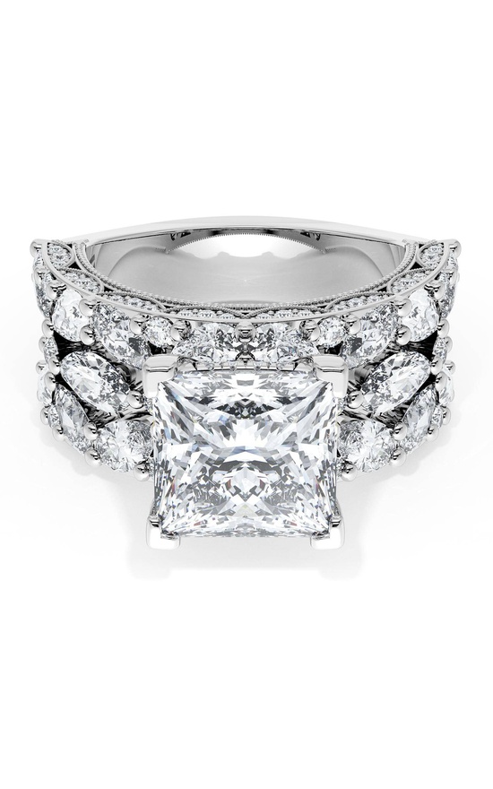 Princess Solitaire Engagement Ring w/ Marquise & Pear Band