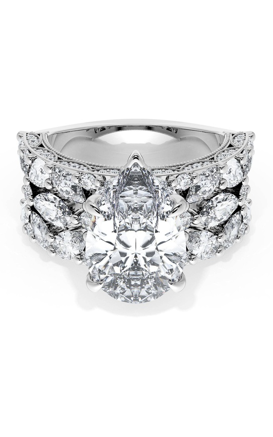Pear Solitaire Engagement Ring w/ Marquise & Pear Band