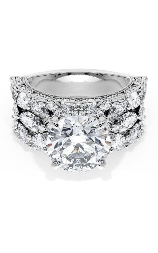 Round Solitaire Engagement Ring w/ Marquise & Pear Band