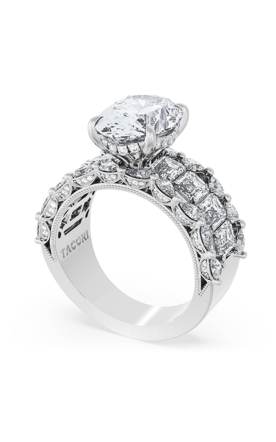 Oval Solitaire Engagement Ring w/ Emerald & Pear Band