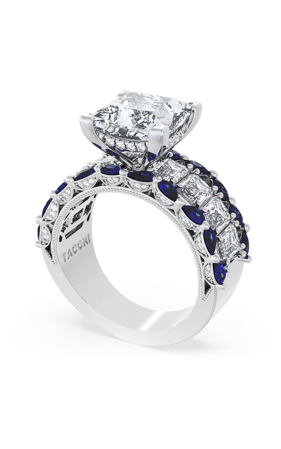 Princess Solitaire Engagement Ring w/ Emerald & Pear Band