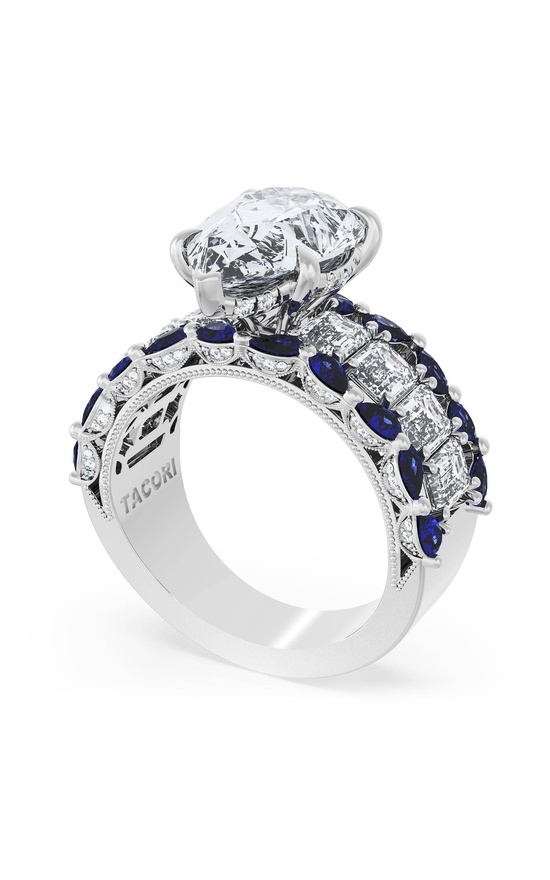 Pear Solitaire Engagement Ring w/ Emerald & Pear Band