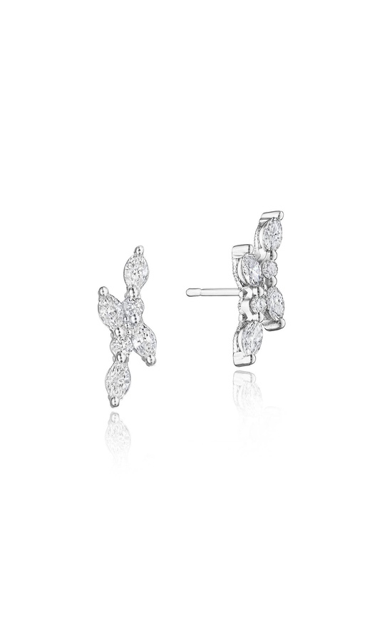 Marquise and Round Diamond Stud Earrings in 18kt White Gold