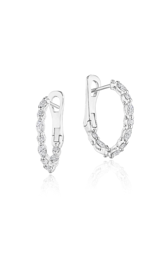 Marquise and Round Small Diamond Hoop Earrings in 18kt White Gold Marquise and Round Small Diamond Hoop Earrings in 18kt White Gold
