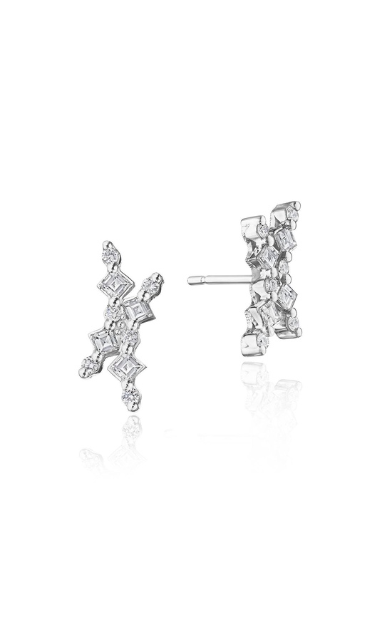 Carré and Round Diamond Stud Earrings in 18kt White Gold