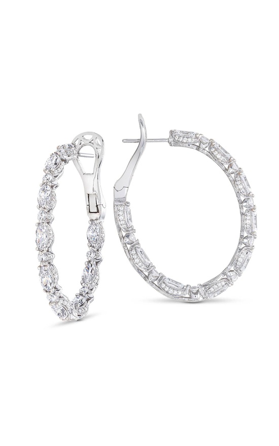 Marquise and Round Cut Oval Diamond Hoop Earrings Marquise and Round Cut Oval Diamond Hoop Earrings