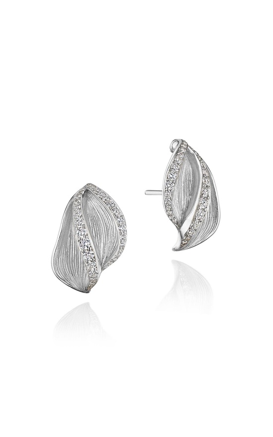 Double Petal Diamond Huggie Earrings in 18kt White Gold