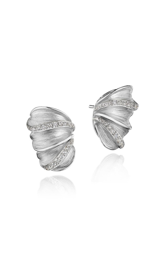 Multi Petal Diamond Huggie Earrings in 18kt White Gold