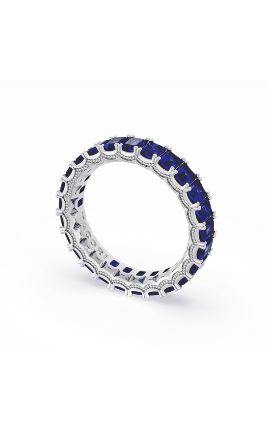 Emerald Cut Blue Sapphire Eternity Band in 18kt White Gold