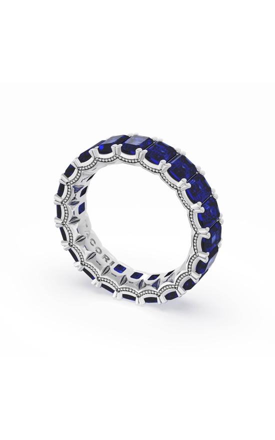 Emerald Cut Blue Sapphire Eternity Band in 18kt White Gold