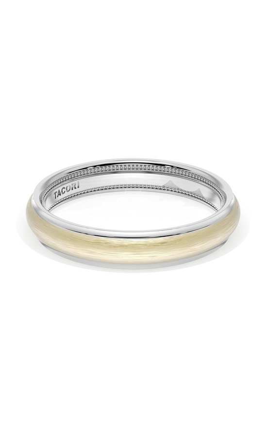 Rounded Brush Finish Wedding Band in 18kt White Gold & 18kt Yellow Gold